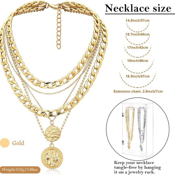 Gold Layered Necklaces for Women Trendy Retro Coin Pendant Necklace Dainty Chunk - Picture 5 of 9